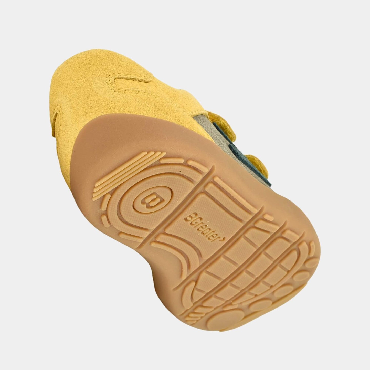 Kids Suede Velcro Trainer Brown Yellow - floating