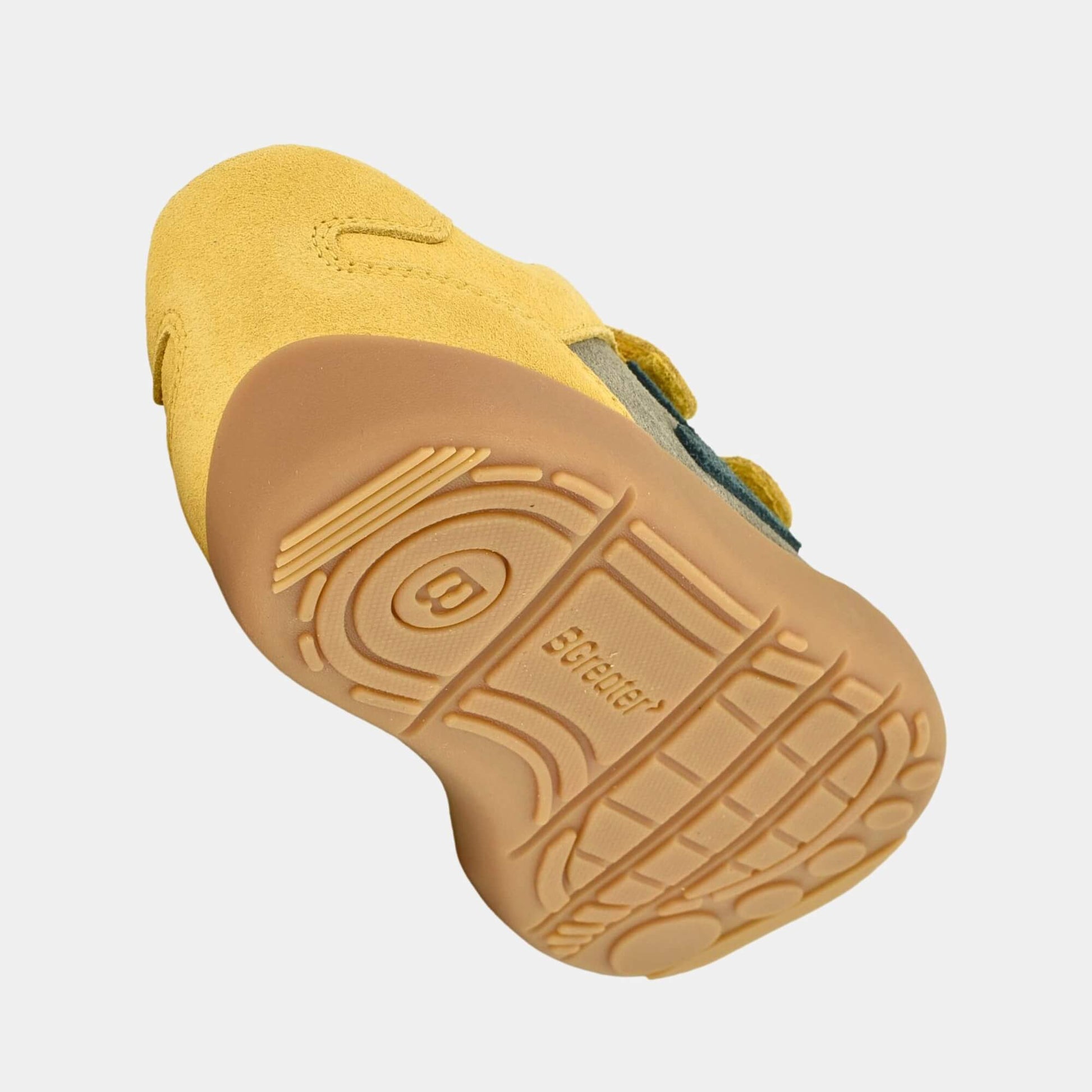 Kids Suede Velcro Trainer Brown Yellow - floating