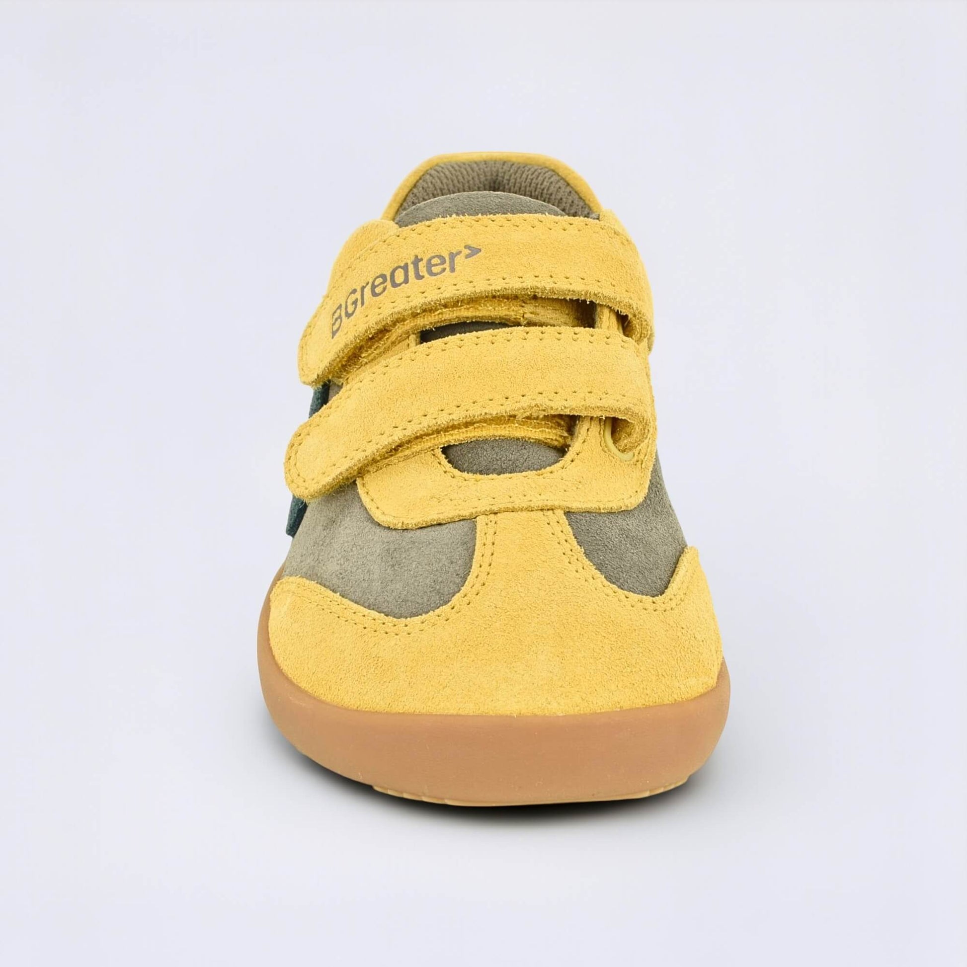Kids Suede Velcro Trainer Brown Yellow - front