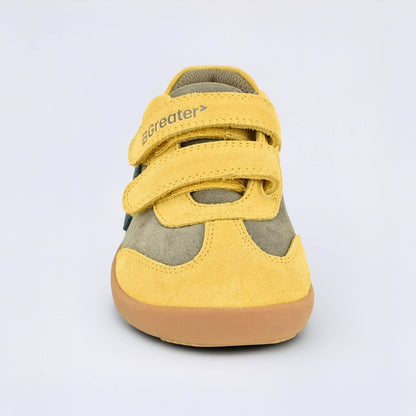 Kids Suede Velcro Trainer Brown Yellow - front