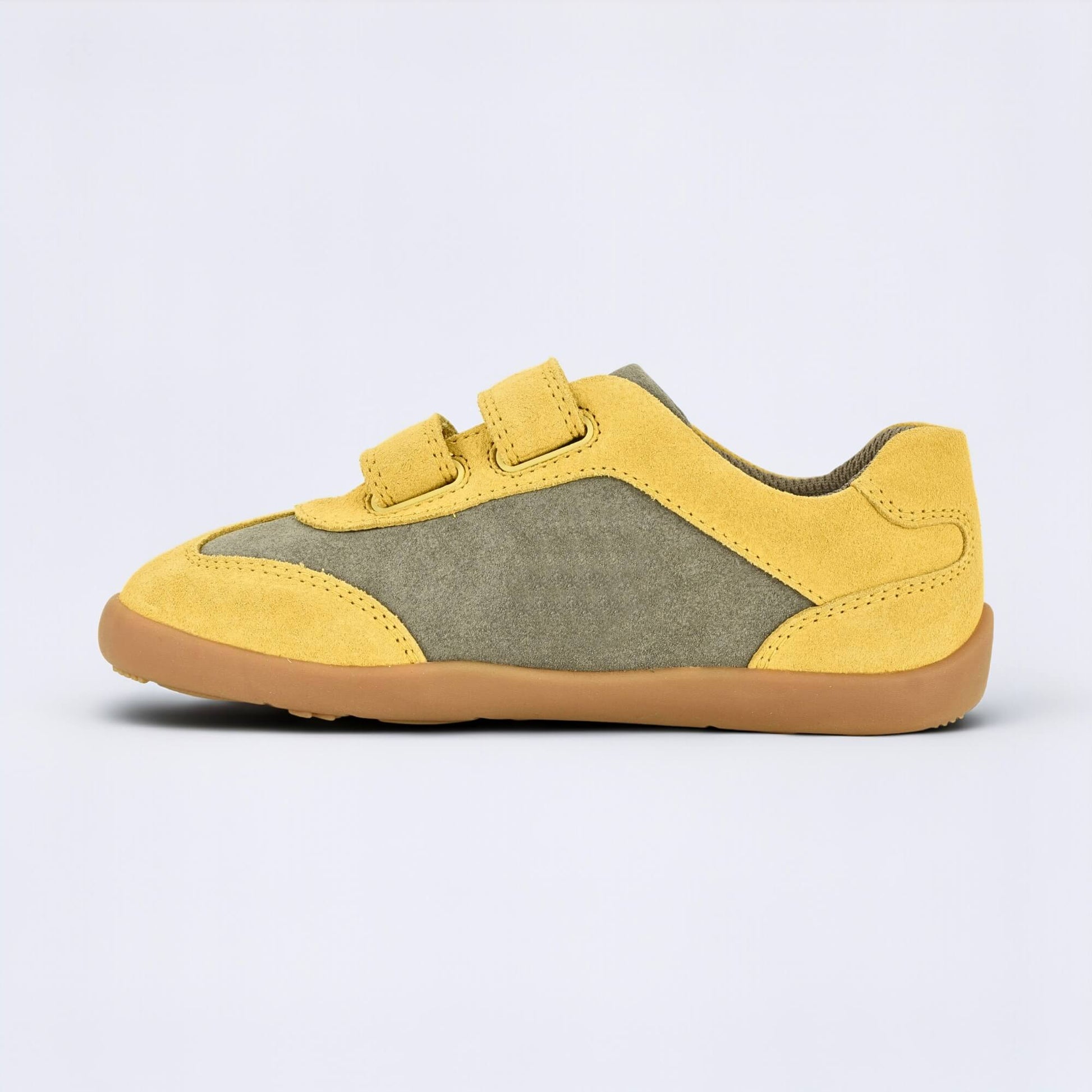 Kids Suede Velcro Trainer Brown Yellow - inside