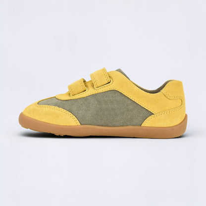 Kids Suede Velcro Trainer Brown Yellow - inside
