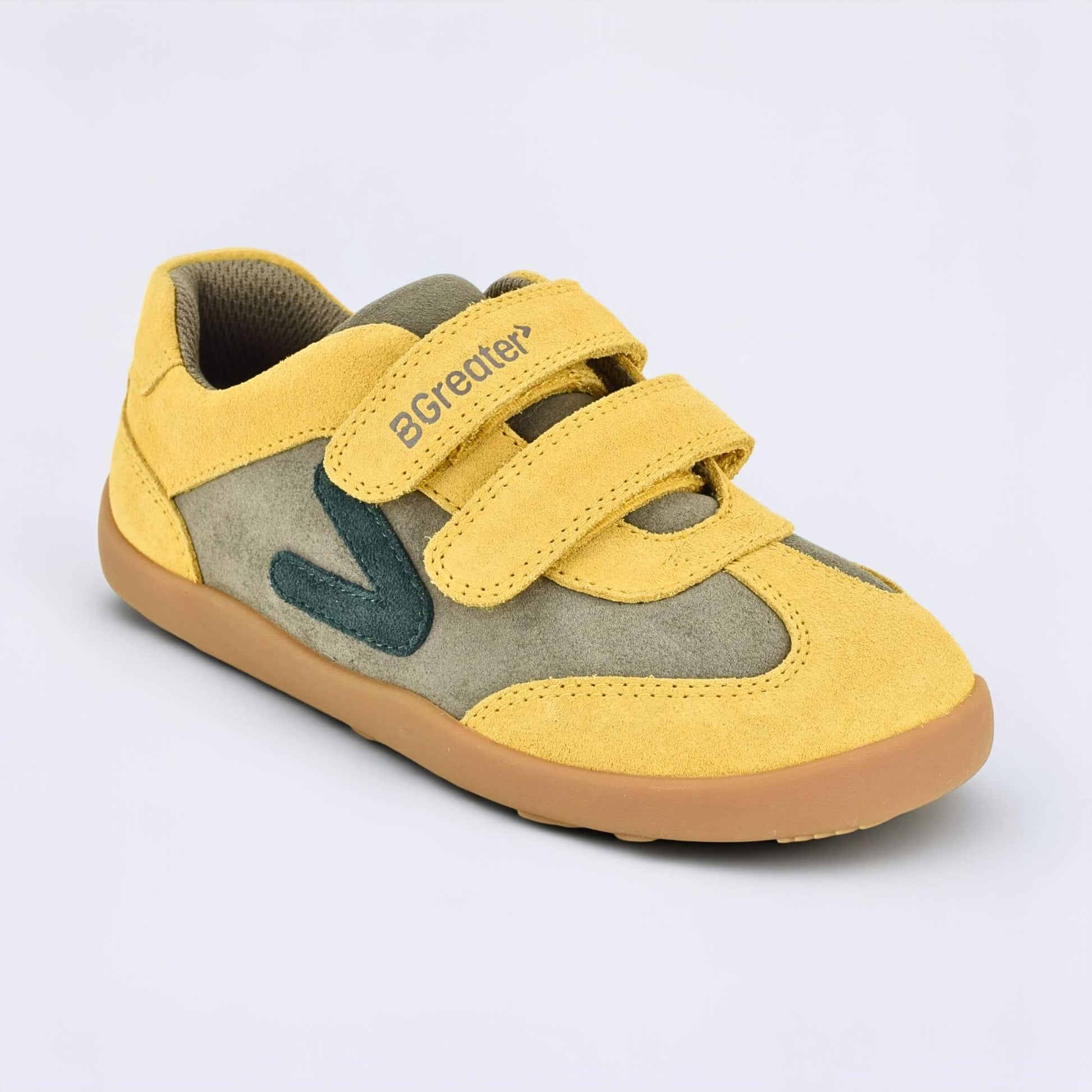 Kids Suede Velcro Trainer Brown Yellow - main feature photo