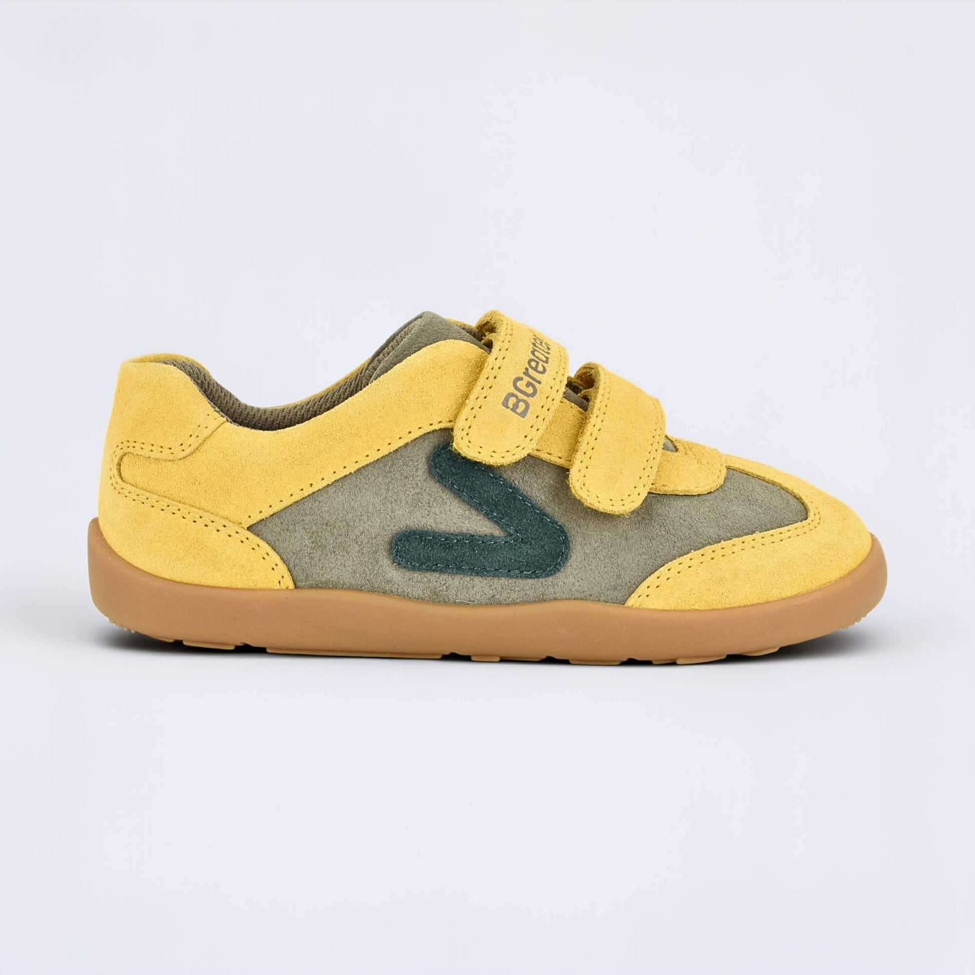 Kids Suede Velcro Trainer Brown Yellow - outside