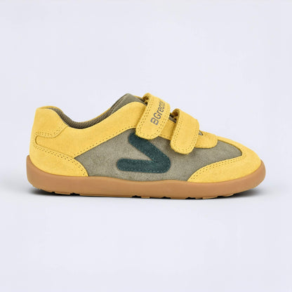 Kids Suede Velcro Trainer Brown Yellow - outside