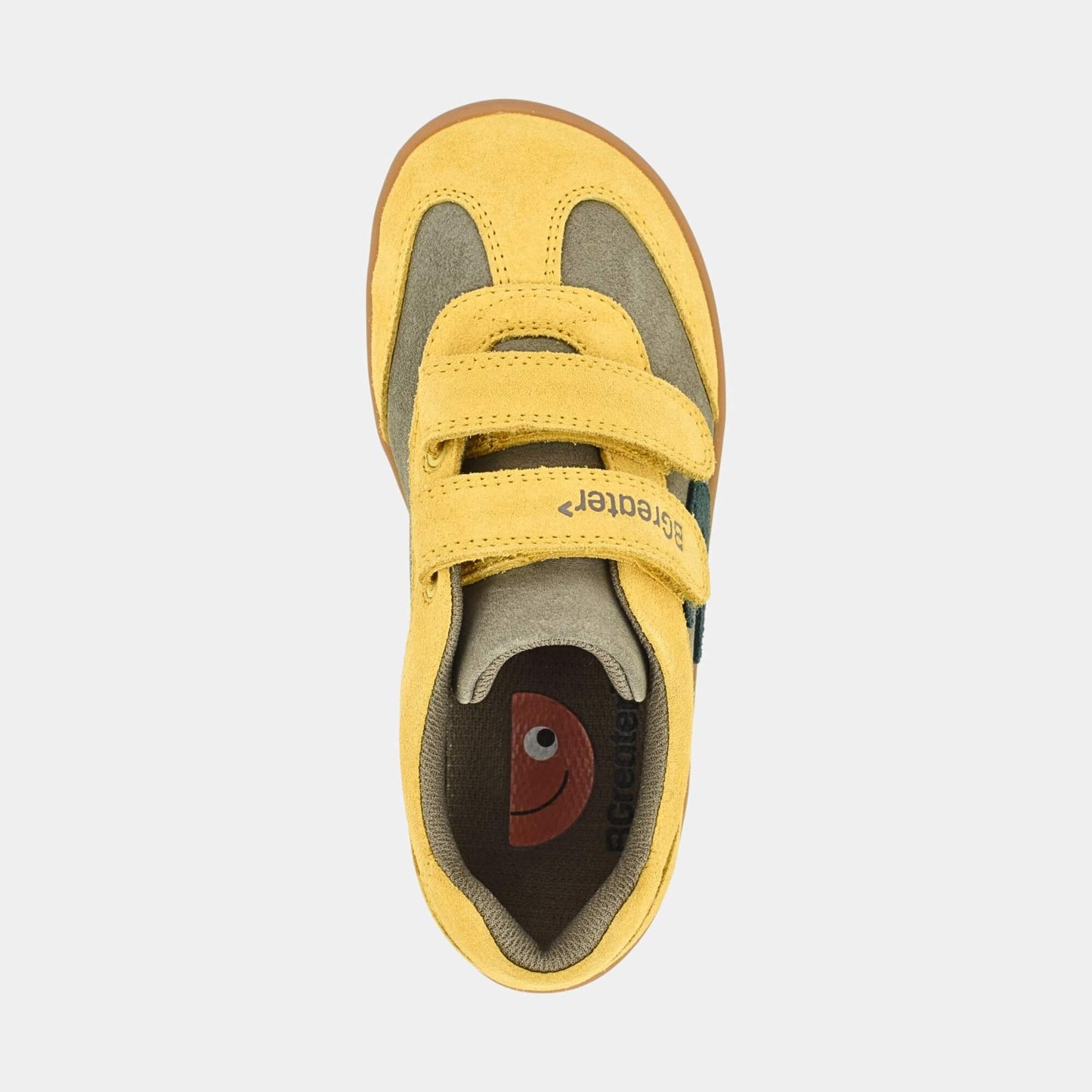 Kids Suede Velcro Trainer Brown Yellow - top