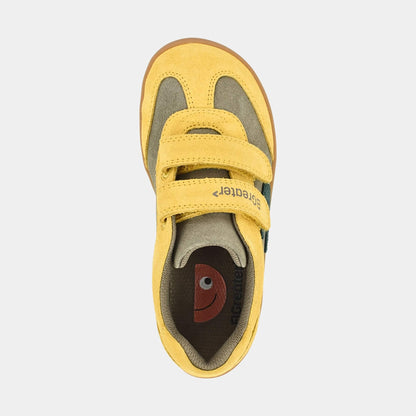 Kids Suede Velcro Trainer Brown Yellow - top