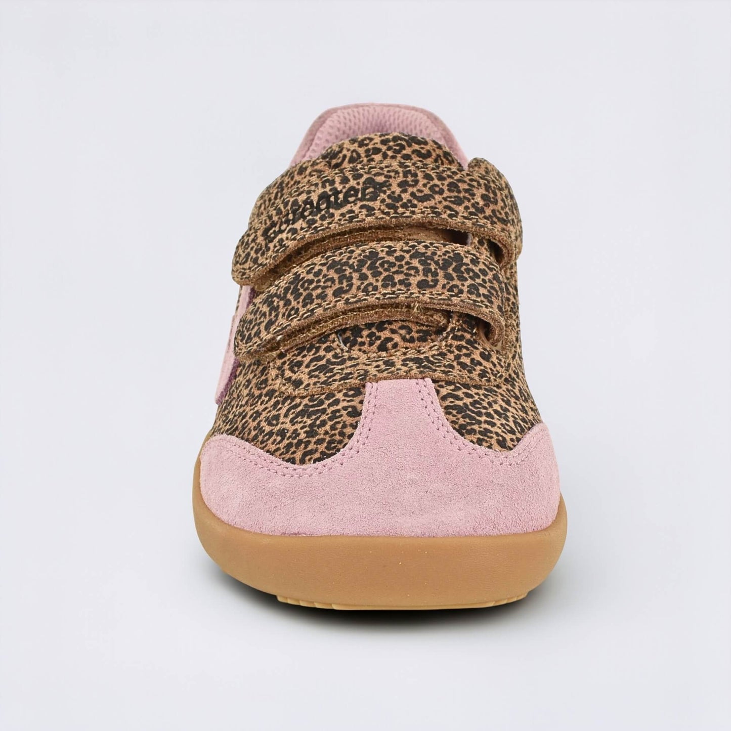 Kids Suede Velcro Trainer Pink Leopard - front