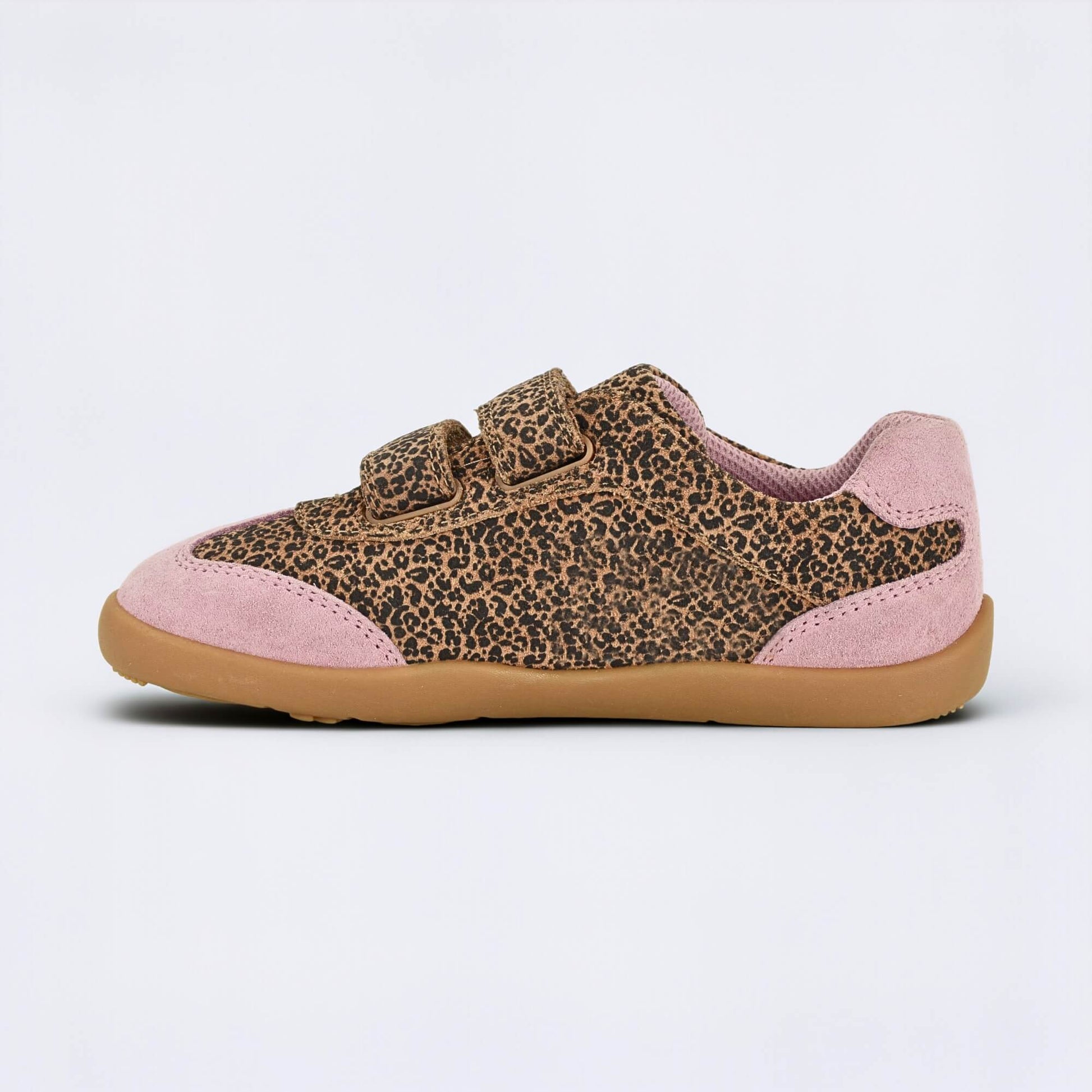 Kids Suede Velcro Trainer Pink Leopard - inside