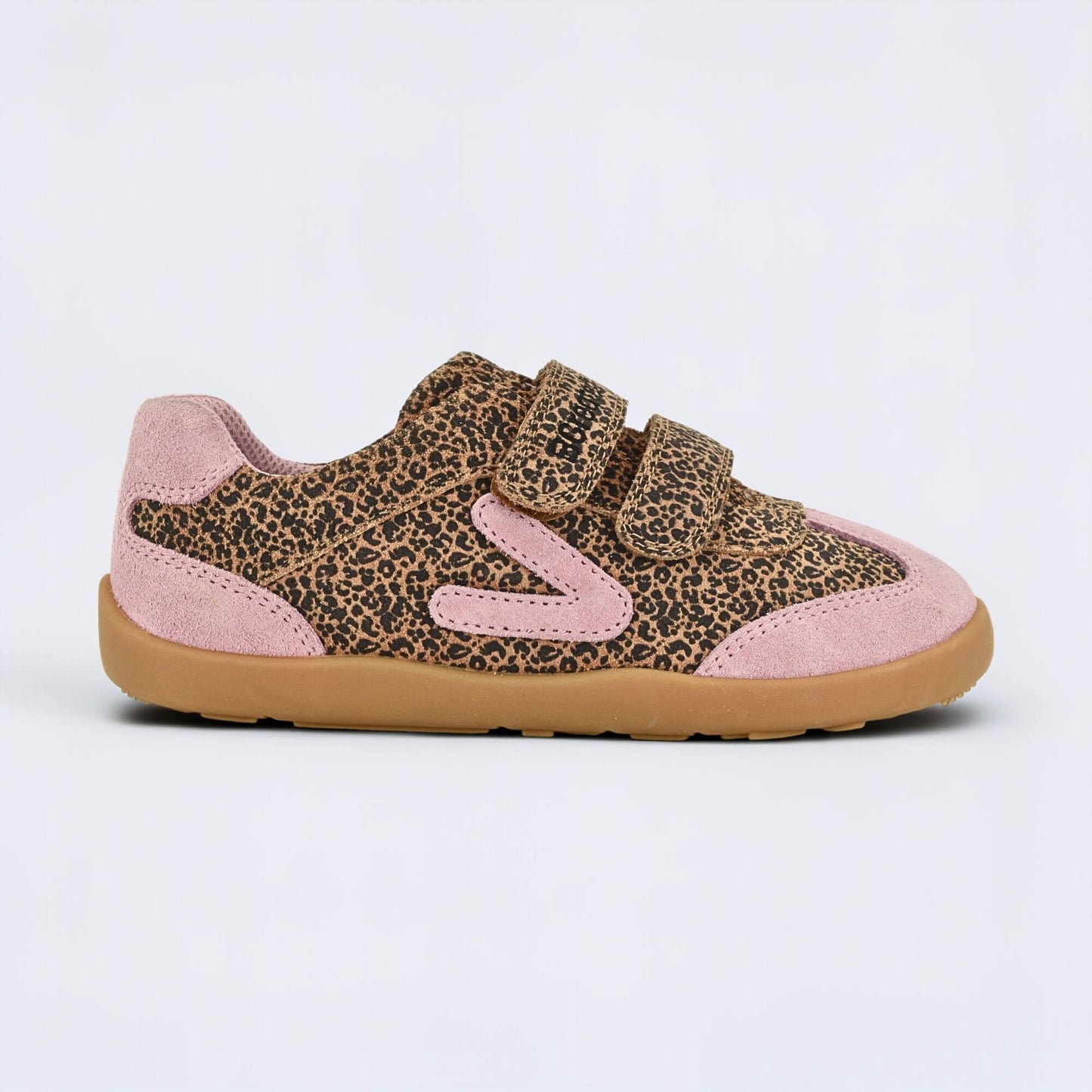 Kids Suede Velcro Trainer Pink Leopard - outside