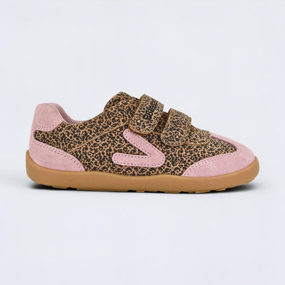 Kids Suede Velcro Trainer Pink Leopard - outside