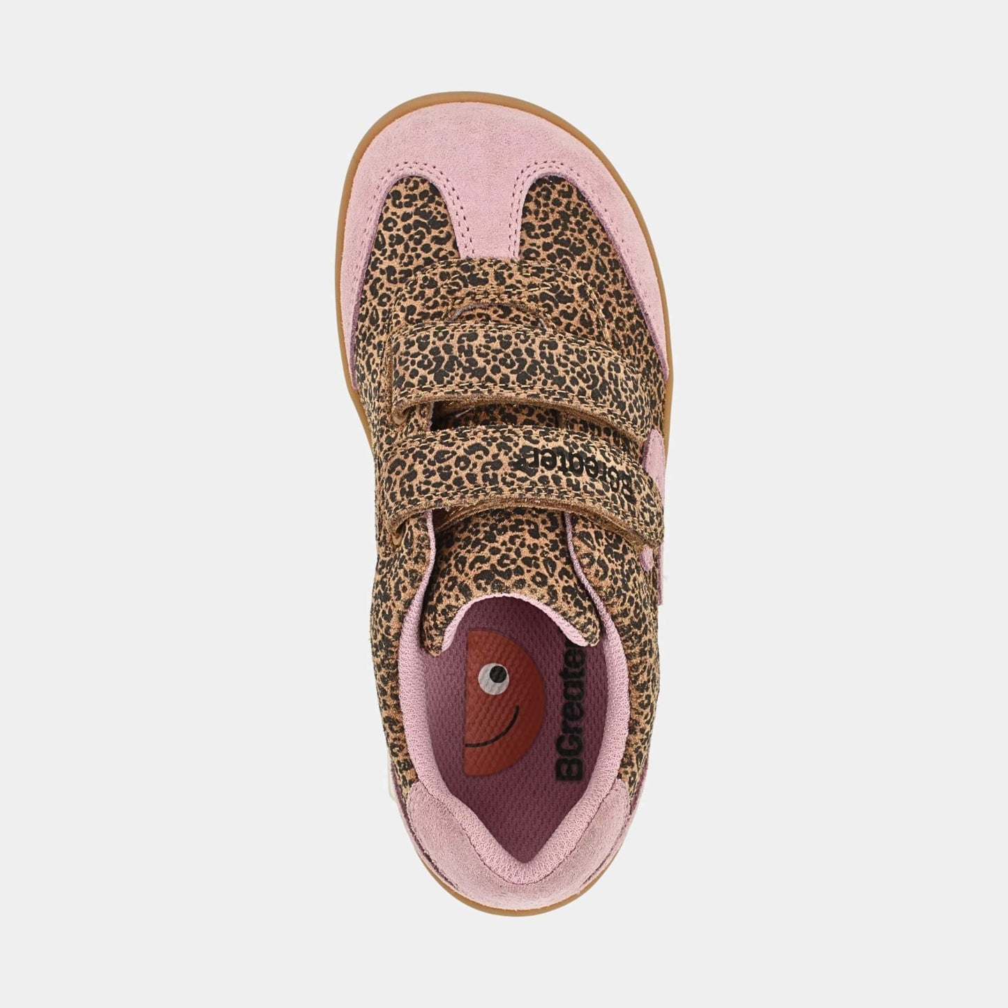 Kids Suede Velcro Trainer Pink Leopard - top
