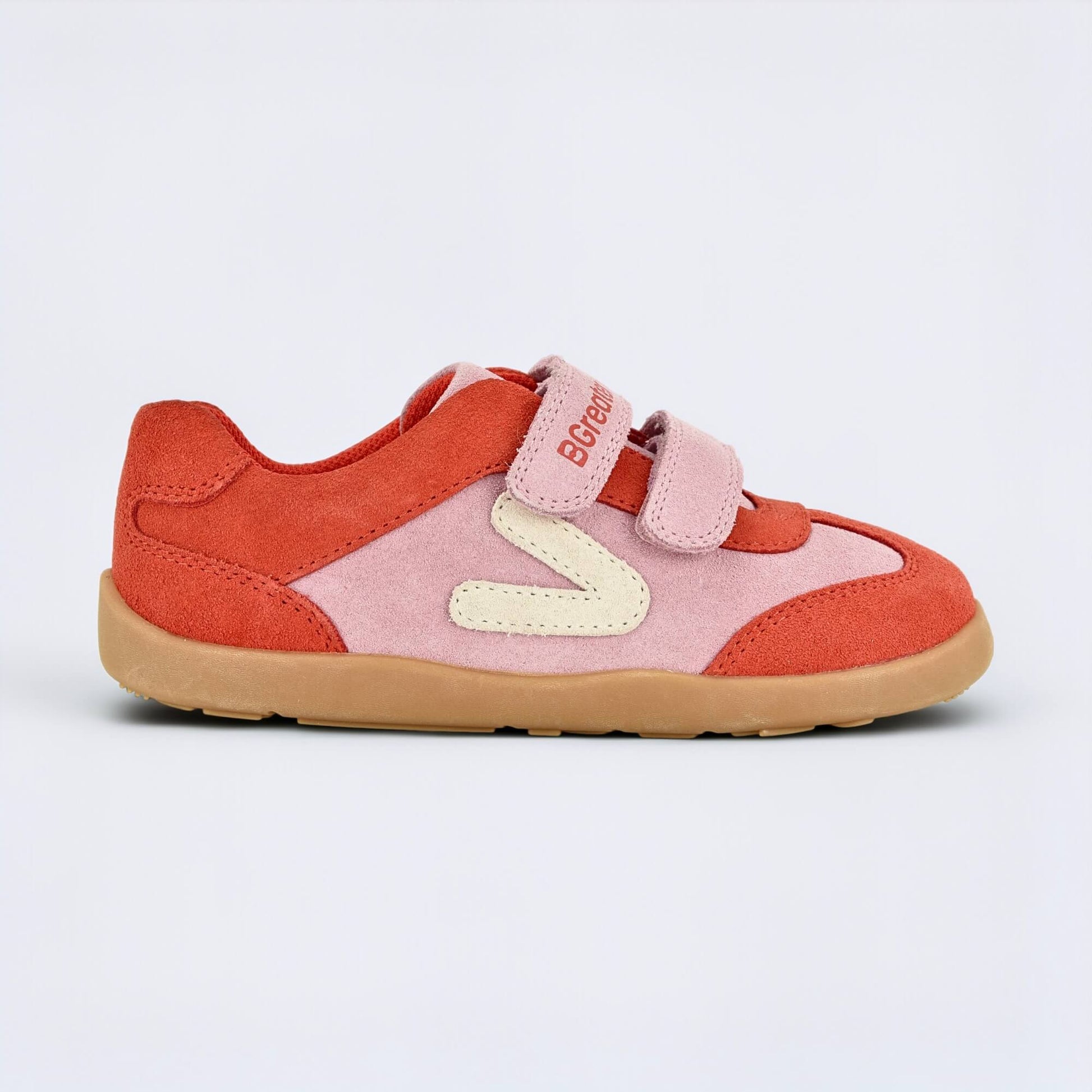Kids Suede Velcro Trainer Pink - outside