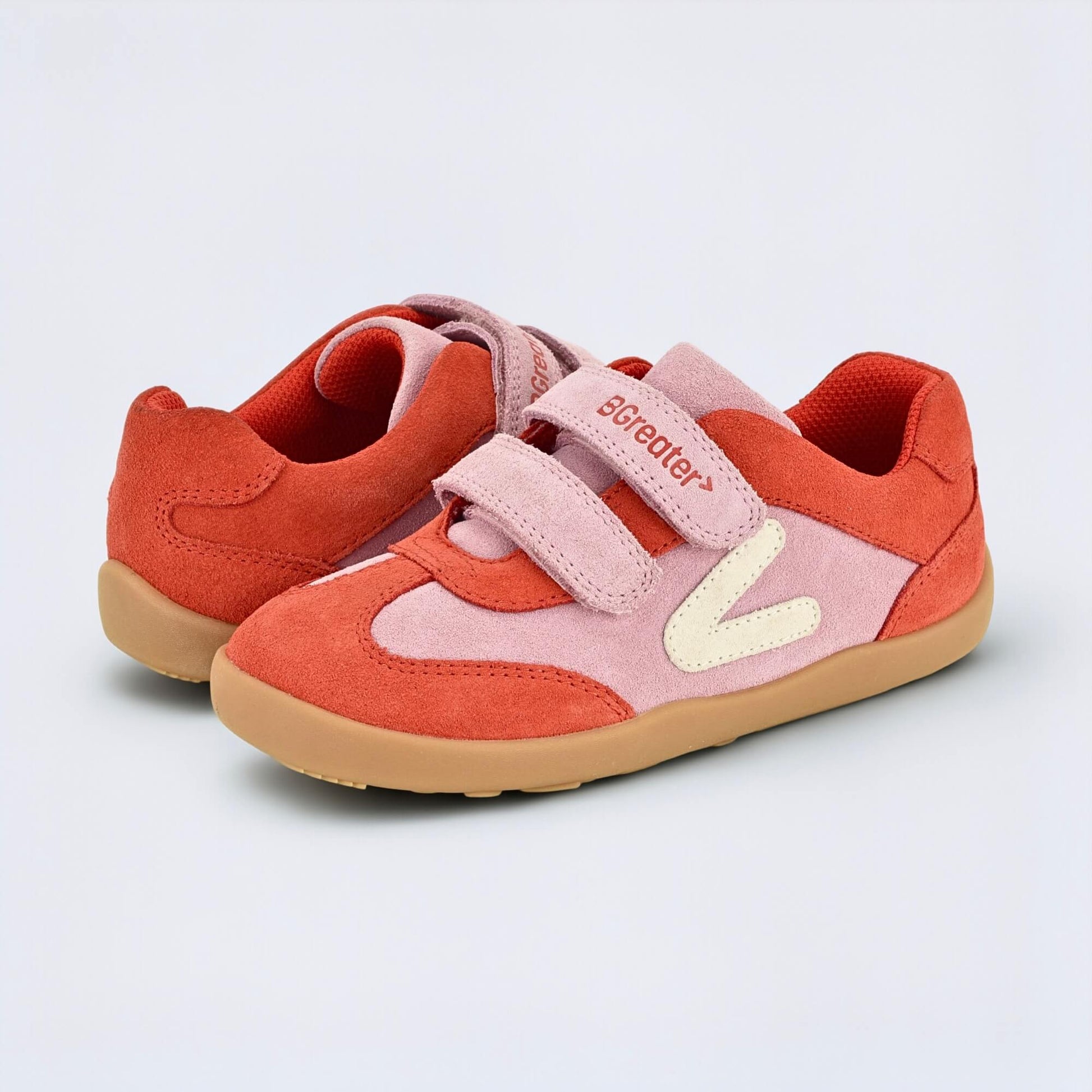 Kids Suede Velcro Trainer Pink - pair facing