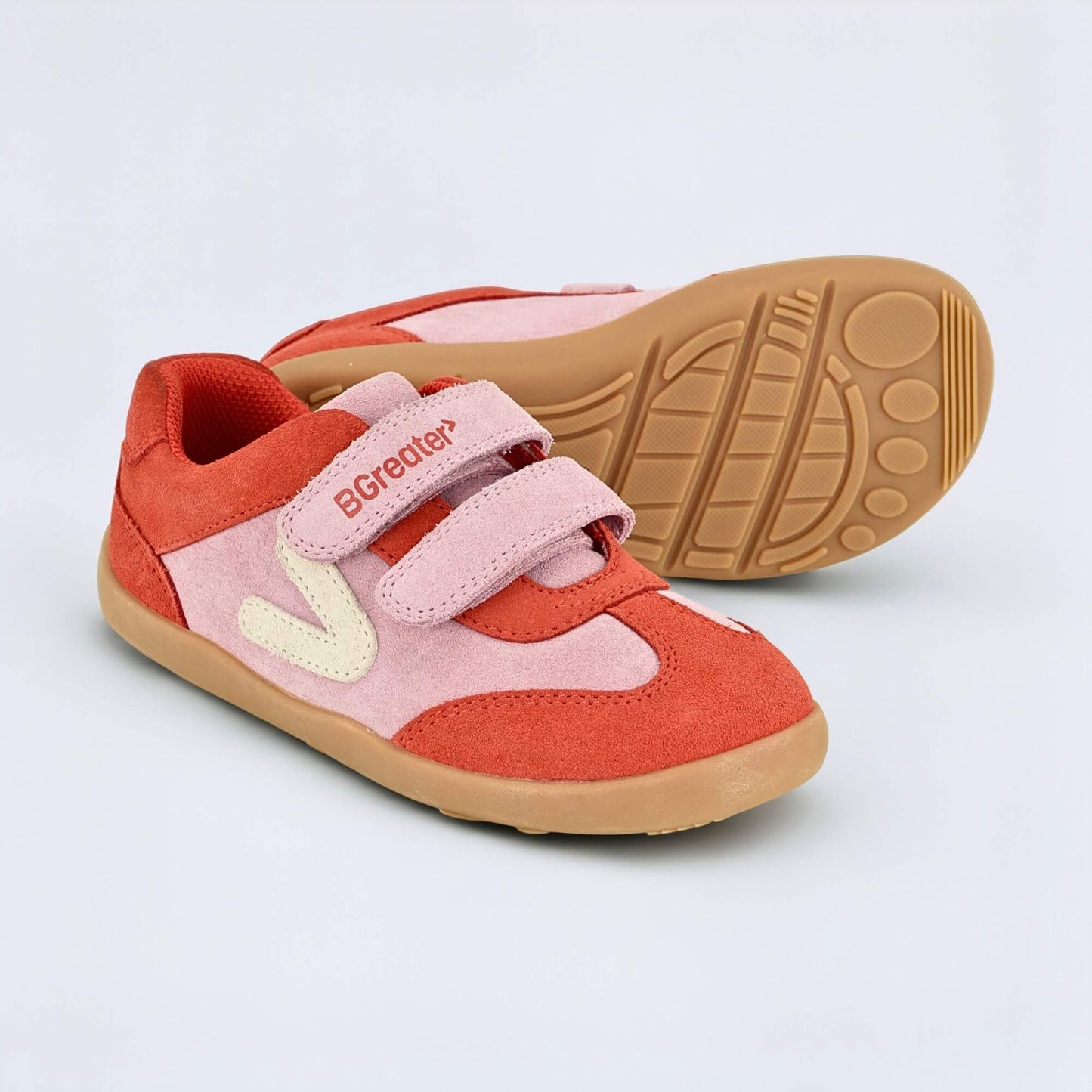 Kids Suede Velcro Trainer Pink - pair with sole