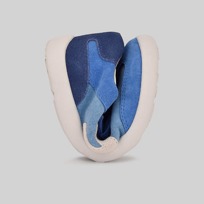 Kids Suede Velcro Trainer Blue - Flexed