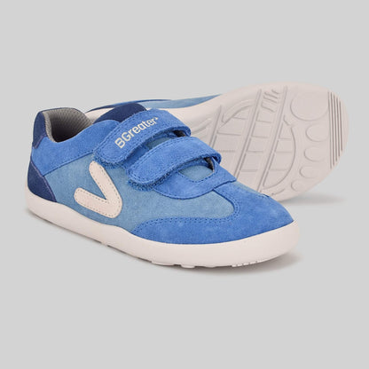 Kids Suede Velcro Trainer Blue - Pair showing sole