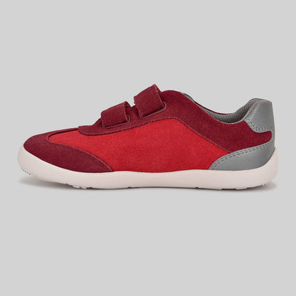 Kids Suede Velcro Trainer Red - Outside
