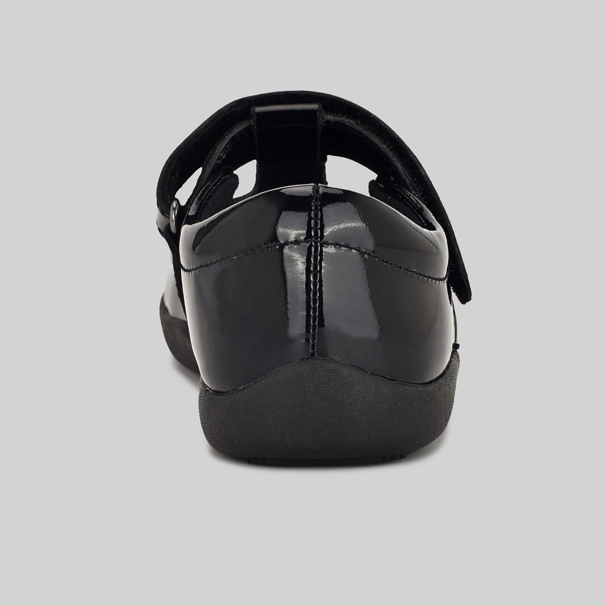 Patent black barefoot girls school shoe - back