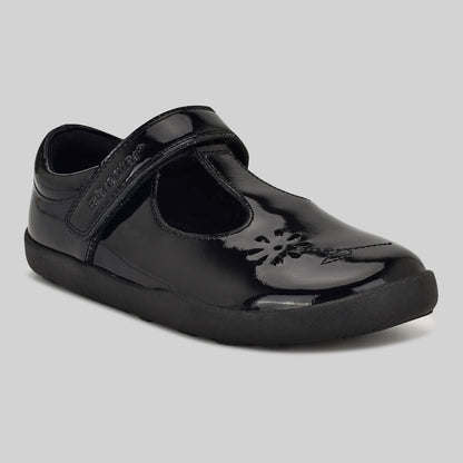 Patent black barefoot girls school shoe - main feature photo