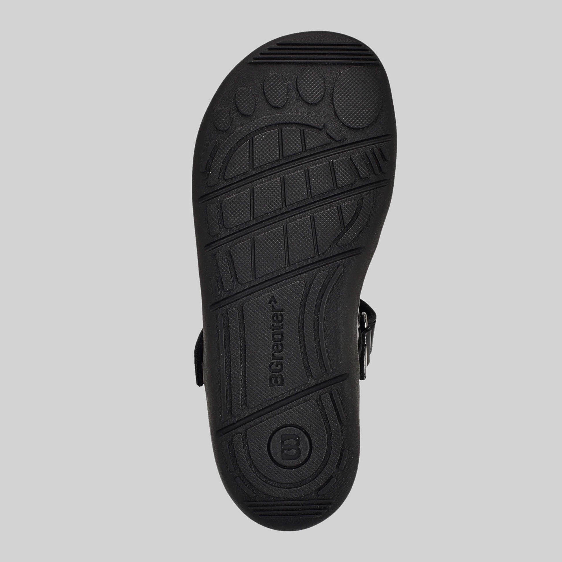 Patent black barefoot girls school shoe - sole